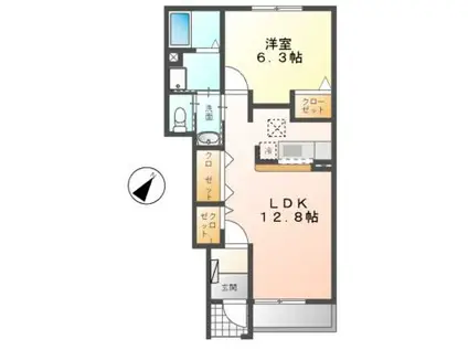 グランデ新田B(1LDK/1階)の間取り写真