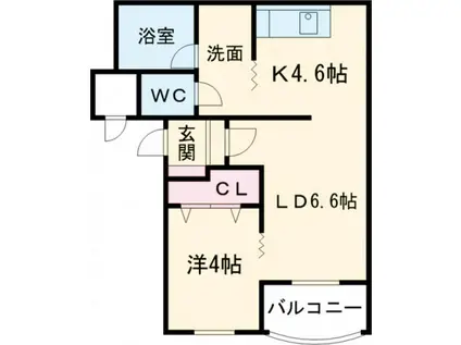 ＪＲ函館本線 函館駅 バス乗車時間：44分 最寄りバス停で下車 徒歩2分 4階建 築27年(1LDK/2階)の間取り写真