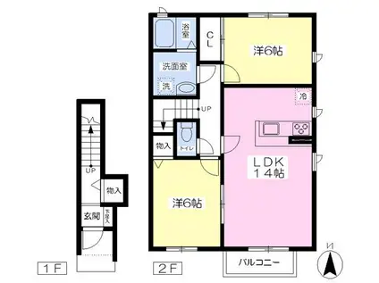 塩津の杜 C棟(2LDK/2階)の間取り写真