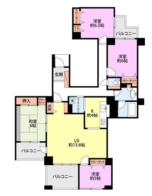 ダイアパレスロイヤルシティ東幸町西棟(4LDK/3階)の間取り写真