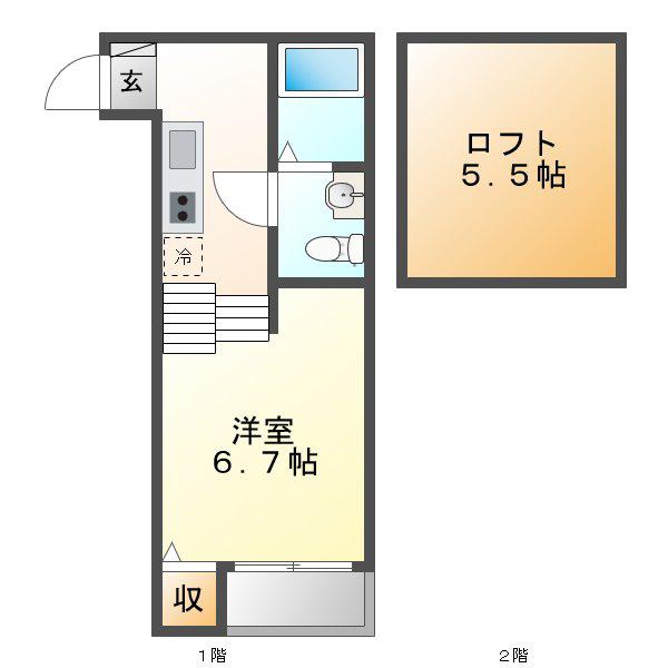 BLISS HOUSE(1K/2階)の間取り写真