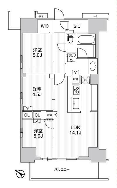 WORVE横浜伊勢佐木町(3LDK/8階)の間取り写真