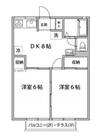 ドミール片岡(2DK/1階)の間取り写真