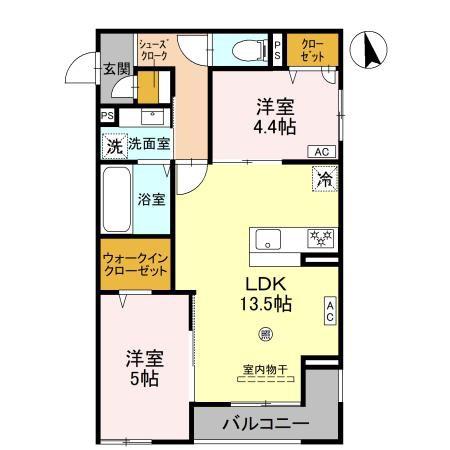 COCOONIA(2LDK/2階)の間取り写真