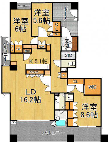 西宮マリナパークシティ港のまちハーバーヴィラ(3LDK/7階)の間取り写真