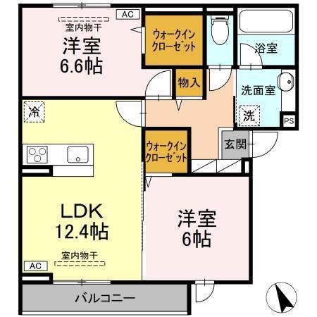 CREST高松(2LDK/2階)の間取り写真
