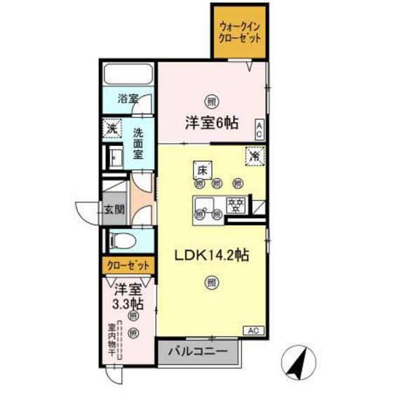 D-AXIS旭 A棟(2LDK/1階)の間取り写真