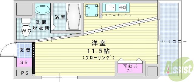 ポルトボヌール(ワンルーム/9階)の間取り写真