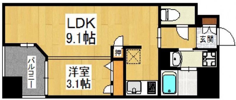 ロールベール博多駅前(1LDK/6階)の間取り写真