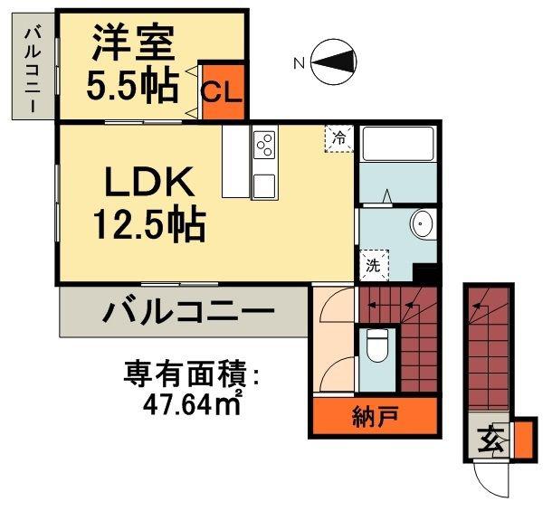 アムール MON FRERE(1LDK/2階)の間取り写真