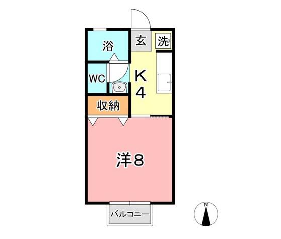 セゾン和気 B(1K/1階)の間取り写真