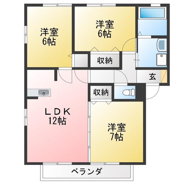 グランタイル高岡D棟(3LDK/1階)の間取り写真