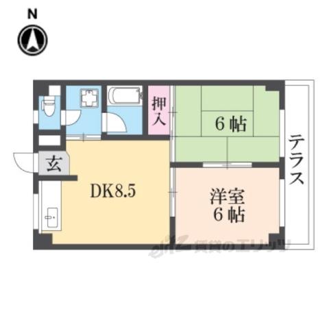 シャトーKITAⅡ(2DK/1階)の間取り写真