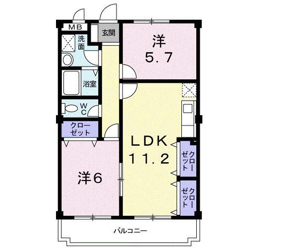 アメニティ前栽2号館(2LDK/2階)の間取り写真