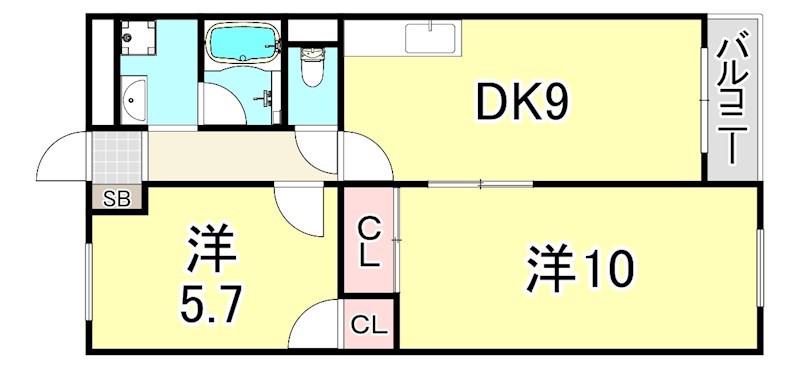 リアライズ新甲陽II(2LDK/1階)の間取り写真