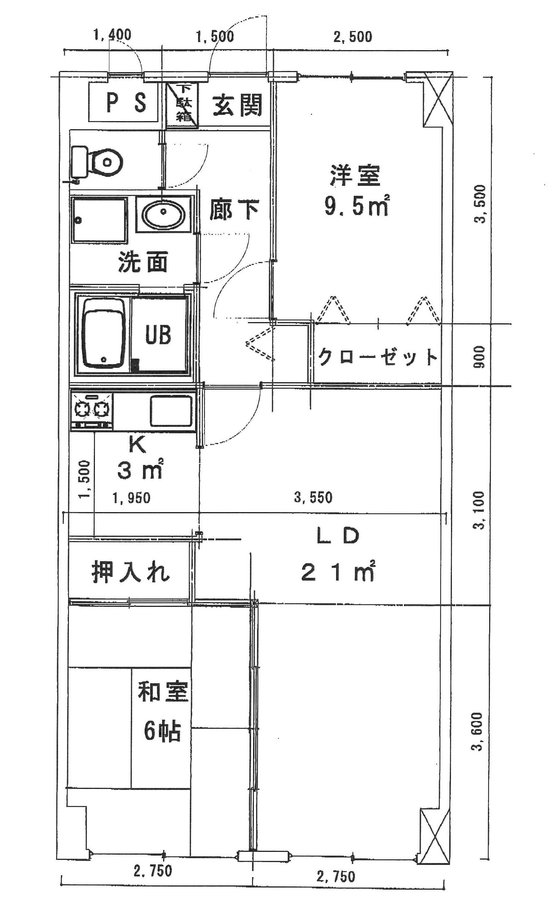 S・Yグランドビル(2LDK/4階)の間取り写真
