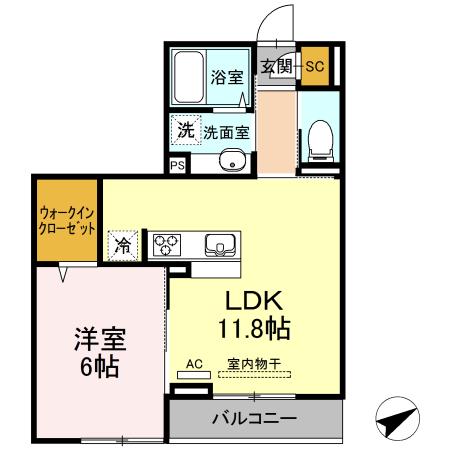 GRACE HILL(1LDK/2階)の間取り写真
