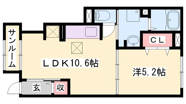 シエロガーデン下余部 B(1LDK/2階)の間取り写真