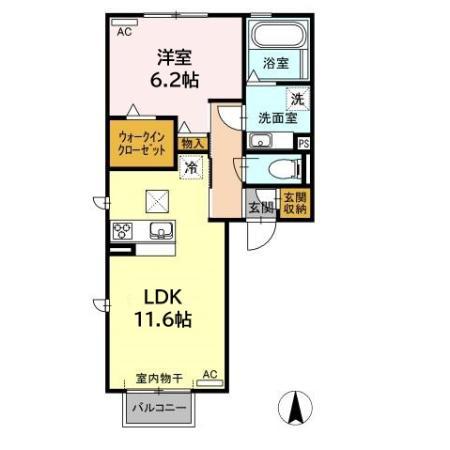 花水木の家 V(1LDK/1階)の間取り写真
