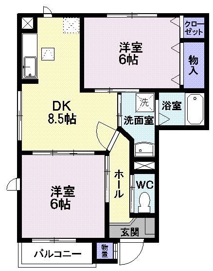 フォンテーヌ・パレI(2DK/1階)の間取り写真