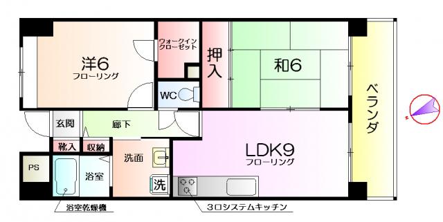 ベルメゾン堺(2DK/3階)の間取り写真