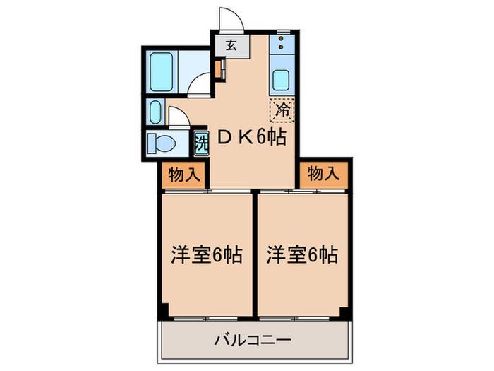 Kフォート(2DK/2階)の間取り写真