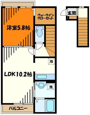 ヴィラ・ソレイユ(1LDK/2階)の間取り写真