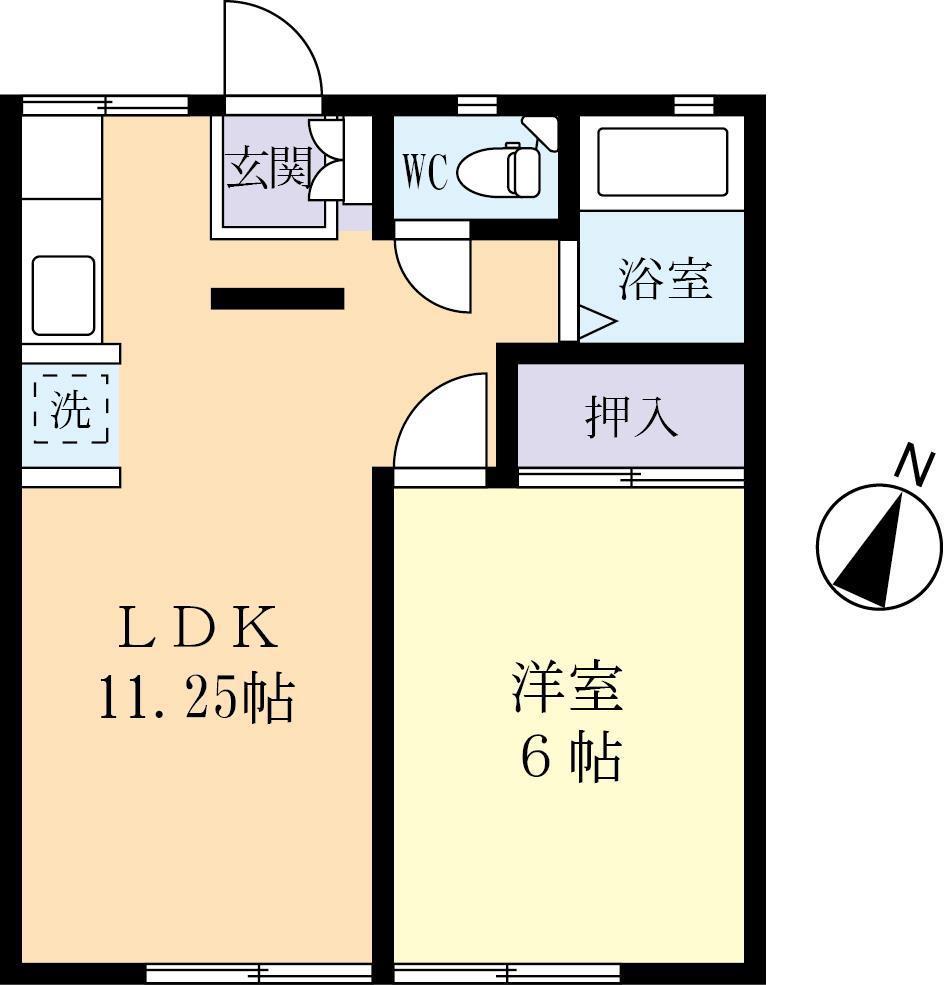 ハイツ深志B(1LDK/1階)の間取り写真