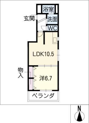 メルベーユ池下(1LDK/2階)の間取り写真