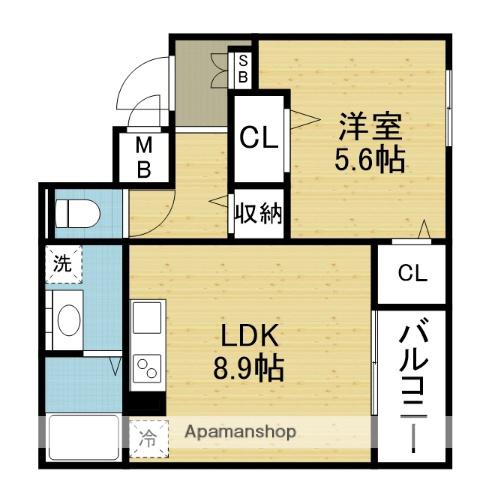 ハートウェル(1LDK/2階)の間取り写真