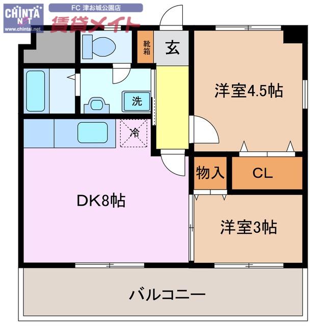 CASA KAWAGE(2DK/3階)の間取り写真