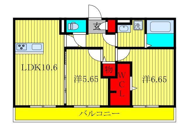 フィオーレ(2LDK/2階)の間取り写真