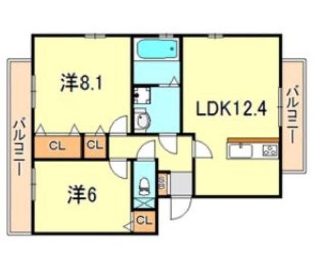 グランドアトリオ神戸西C棟(2LDK/2階)の間取り写真