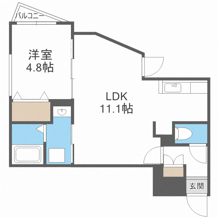 サリーレ新札幌B(1LDK/2階)の間取り写真