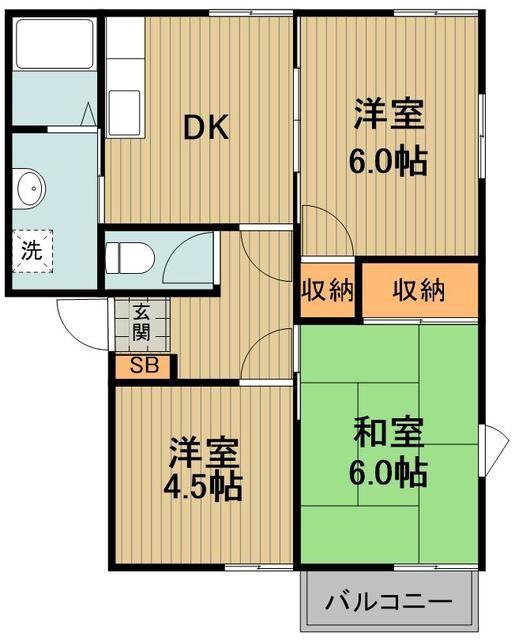 ビューラー岸町B(3K/2階)の間取り写真