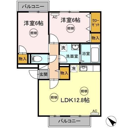 アドミレー樹太 D棟(2LDK/3階)の間取り写真
