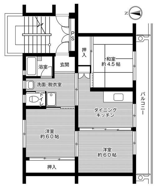 ビレッジハウス紫波1号棟(3DK/5階)の間取り写真