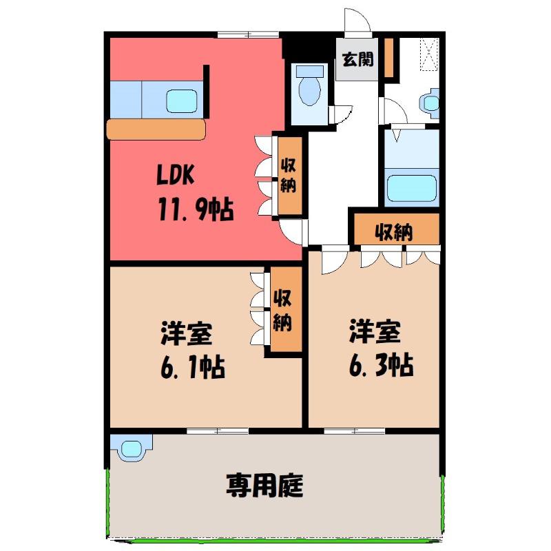 グリーンパークB(2LDK/1階)の間取り写真