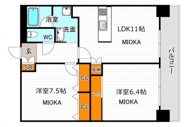 クレール北畠(2LDK/3階)の間取り写真