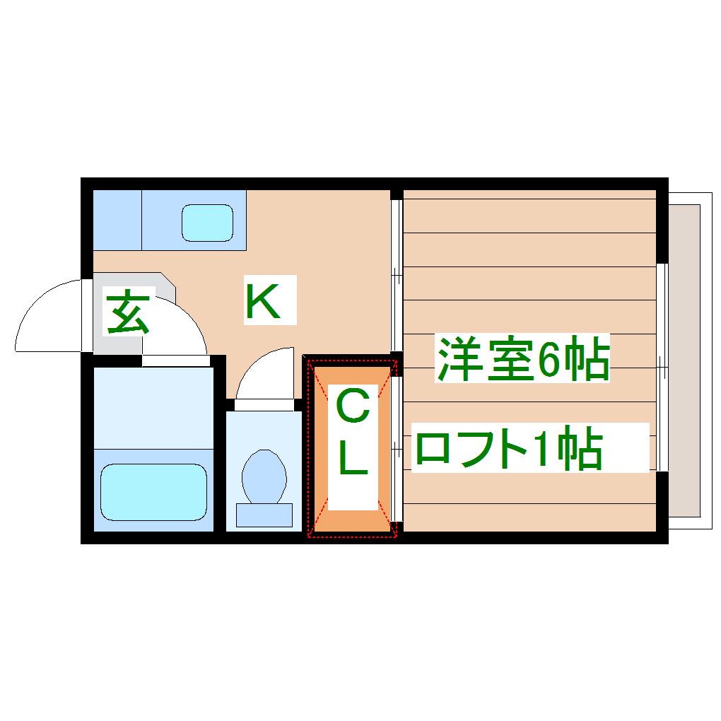 インテリジェント小松島(1K/2階)の間取り写真
