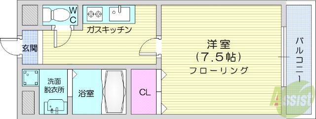 サンパティーク泉中央(1K/4階)の間取り写真