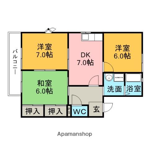 グリーンコートB(3DK/1階)の間取り写真