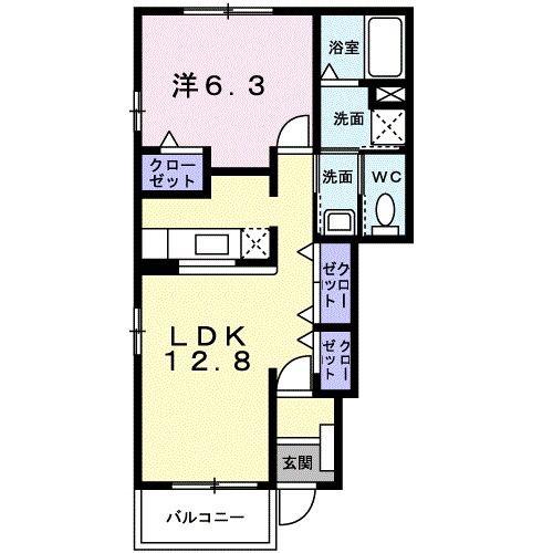 カサベルデ(1LDK/1階)の間取り写真
