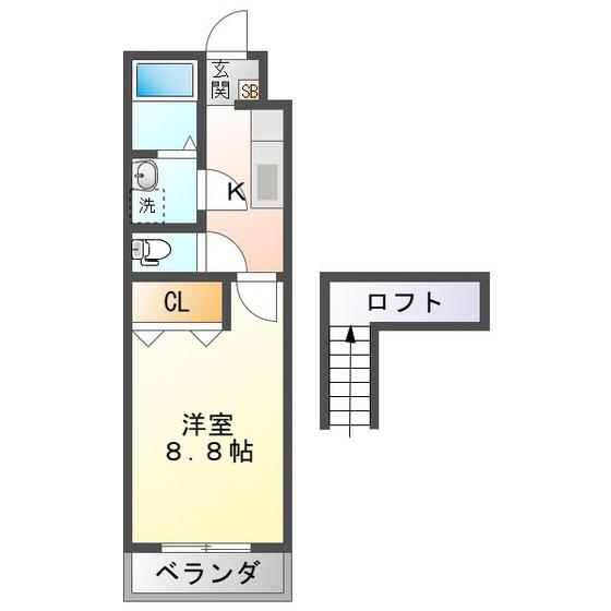 TOP HOUSE羽津II(1K/2階)の間取り写真