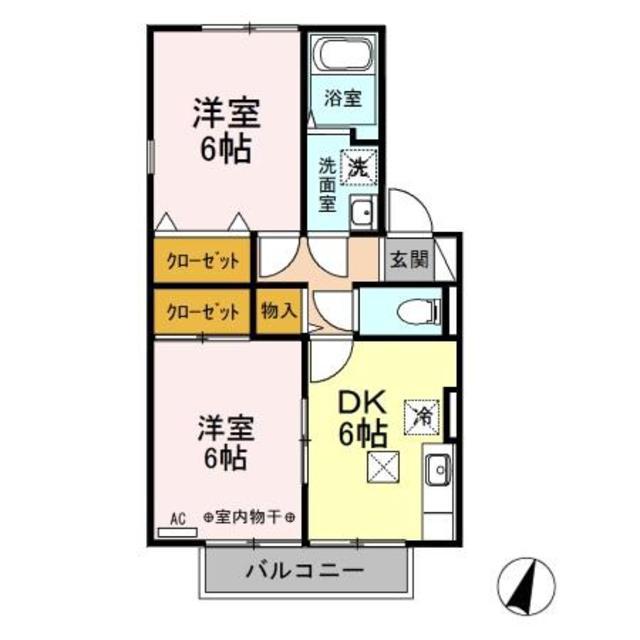 ロイヤルガーデン子安B(2DK/1階)の間取り写真