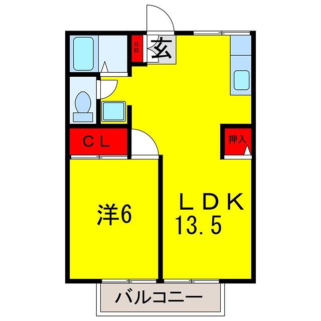 メゾンファミール(1LDK/2階)の間取り写真