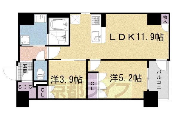 ソルレヴェンテ堀川高辻(2LDK/7階)の間取り写真