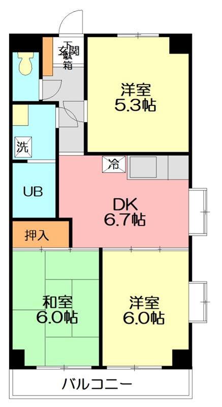 フォンテーヌ緑園(3DK/3階)の間取り写真