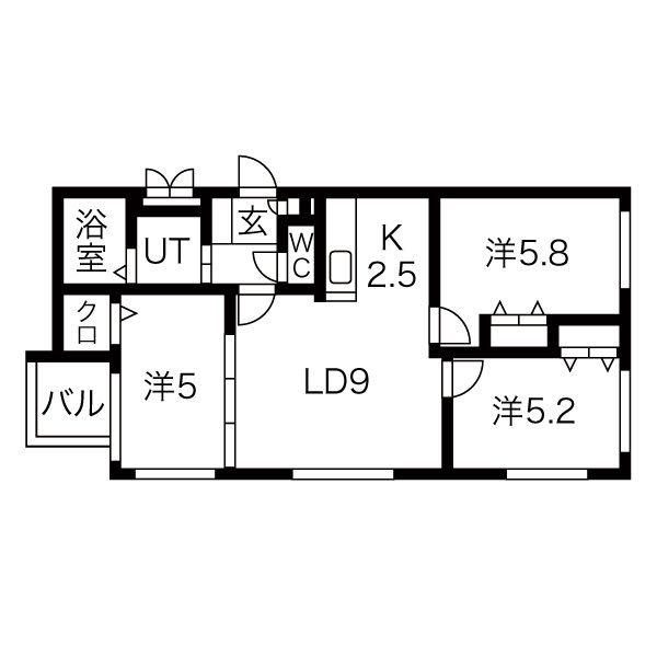 BLANC月寒(3LDK/3階)の間取り写真