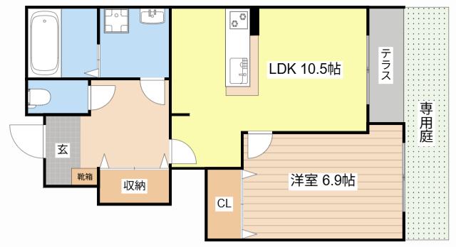 ブライトハウス瀬田A棟(1LDK/1階)の間取り写真
